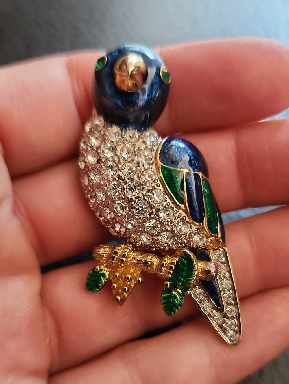 VTG Crystal Parrot Brooch Pin - Blue & Green - Picture 2 of 8